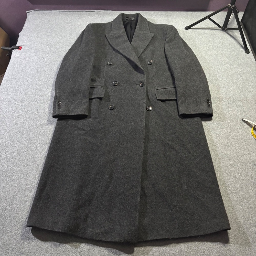 Chaps Ralph Lauren Overcoat Mens 42R Grey Lambswool Double Breasted Long Trench